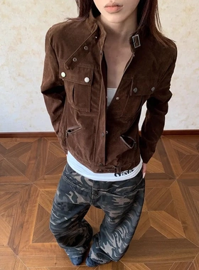 Apocket美式辣妹立领机车夹克短款外套女新款百搭显瘦休闲上衣秋