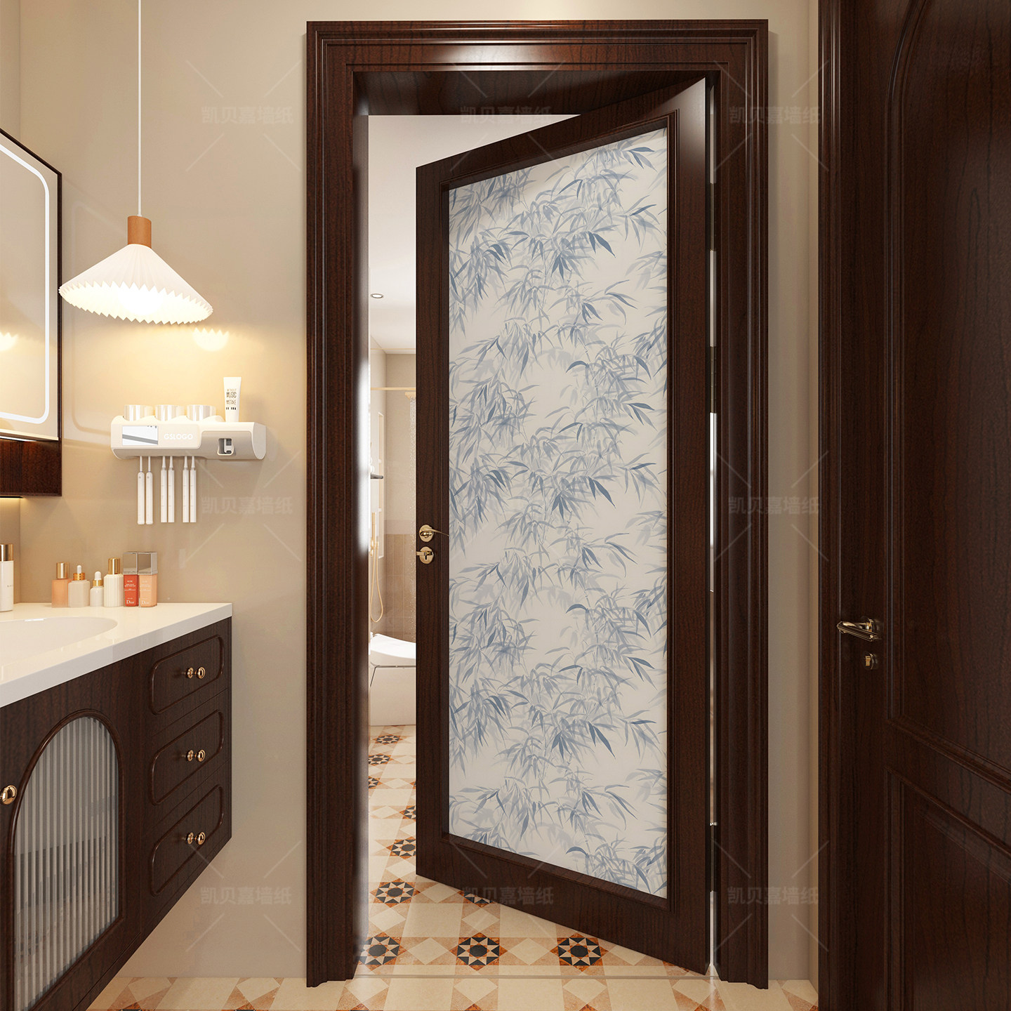 中式装饰厕所门玻璃贴纸防走光高级感改造卫生间门静电贴膜全遮光,家居饰品,玻璃膜/贴,淘宝优惠券,粉丝福利购,淘宝优惠卷