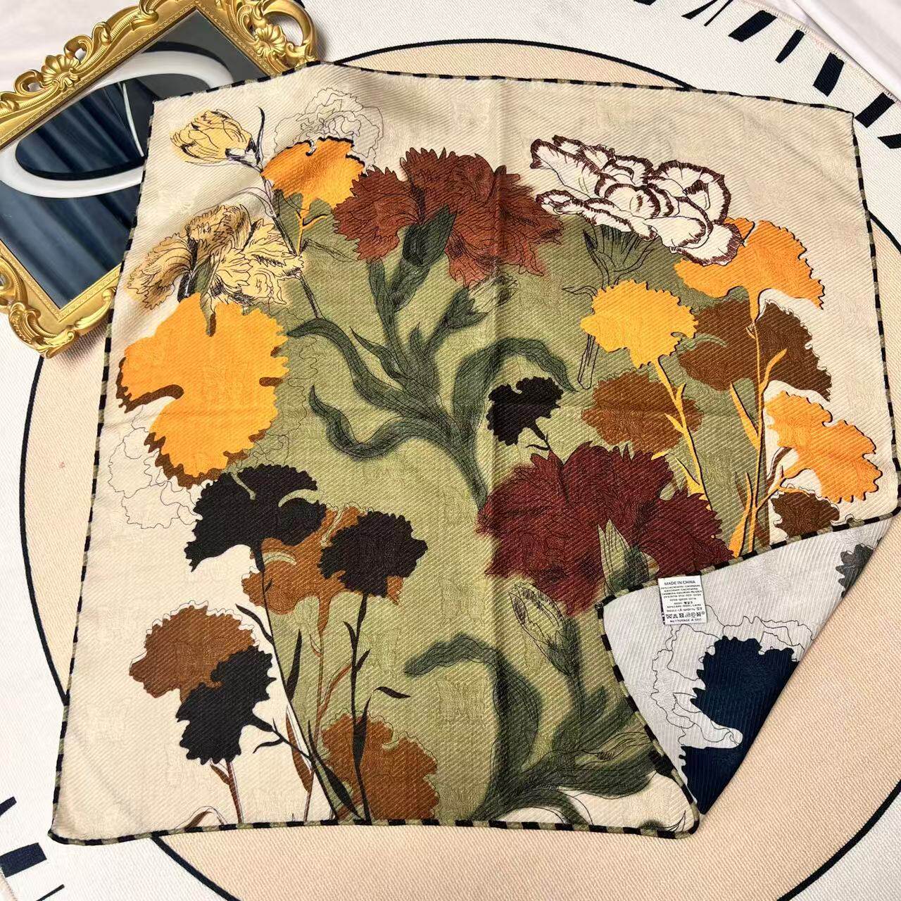 秋叶花园-65*65丝绒中方巾时尚大牌真丝羊毛围巾披肩女