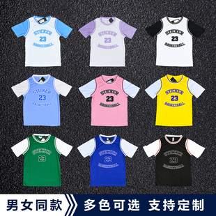 短袖篮球服套装男女款定制学生假两件班服成人儿童篮球比赛团队服