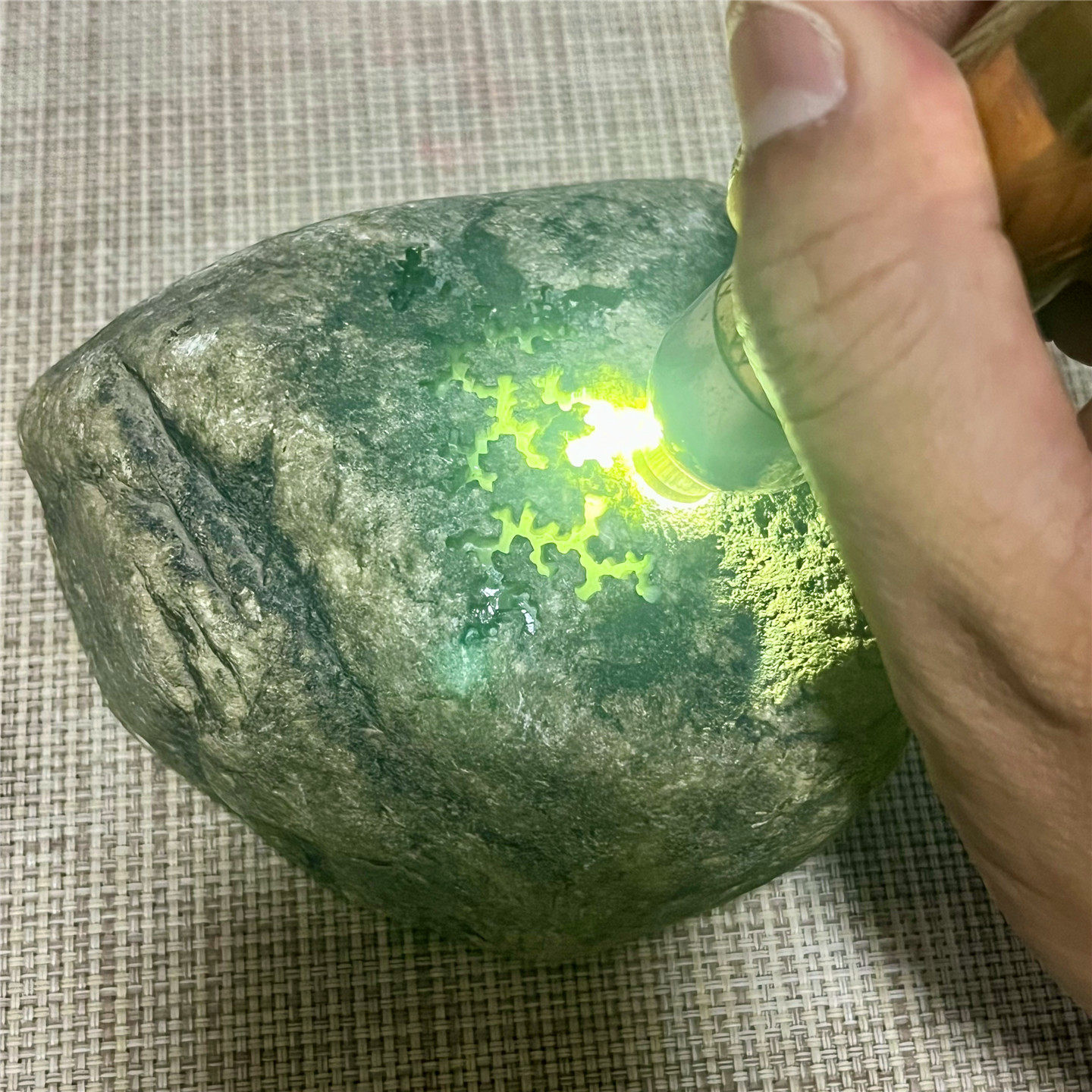 天然老坑翡翠玉石南奇敞口开窗肉质细腻种水化开水头十足手镯位置