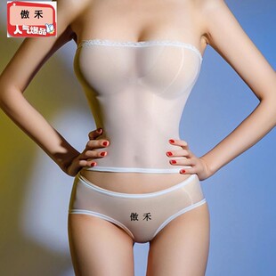 2件套装 女透明马油丝袜胸罩包臀裙两用 超薄油亮内裤 油光丝袜文胸