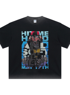 [ABCMJ]碧梨BILLIE同款HIT ME HARD AND SOFT美式重磅做旧短袖