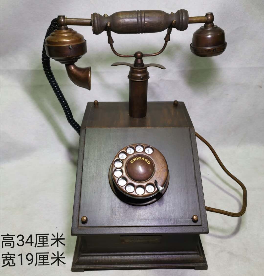 旧藏老式民国实木旋转盘电话机复古拨号电话中式古董家用座机收藏