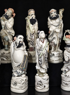 古玩杂项古董老货怀旧收藏老物件高仿象牙八仙一套佛像摆件收藏