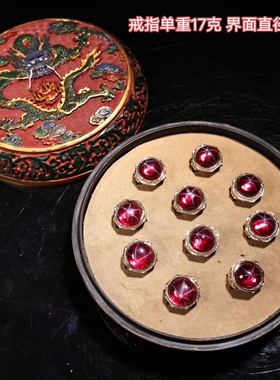 古玩老花丝工艺鎏镶嵌红星光宝石戒指配老货老漆器箱首饰收藏品