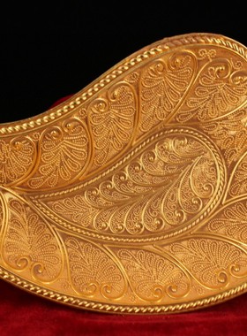 古玩旧藏收地宫藏银鎏金树叶盘子 果盘老货收藏