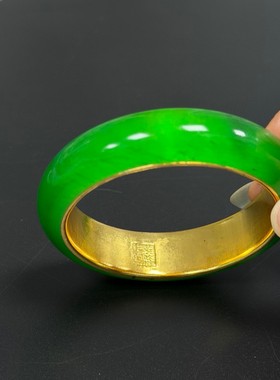 老坑冰种帝王绿玉镯老翡翠色手镯翠玉镯子配漆器盒贵妃镯女款