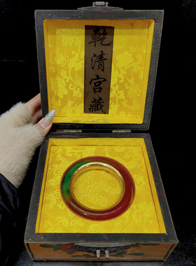 缅甸老坑冰种紫罗兰镯子老翡翠色手镯正品翠玉配漆器盒贵妃镯女款