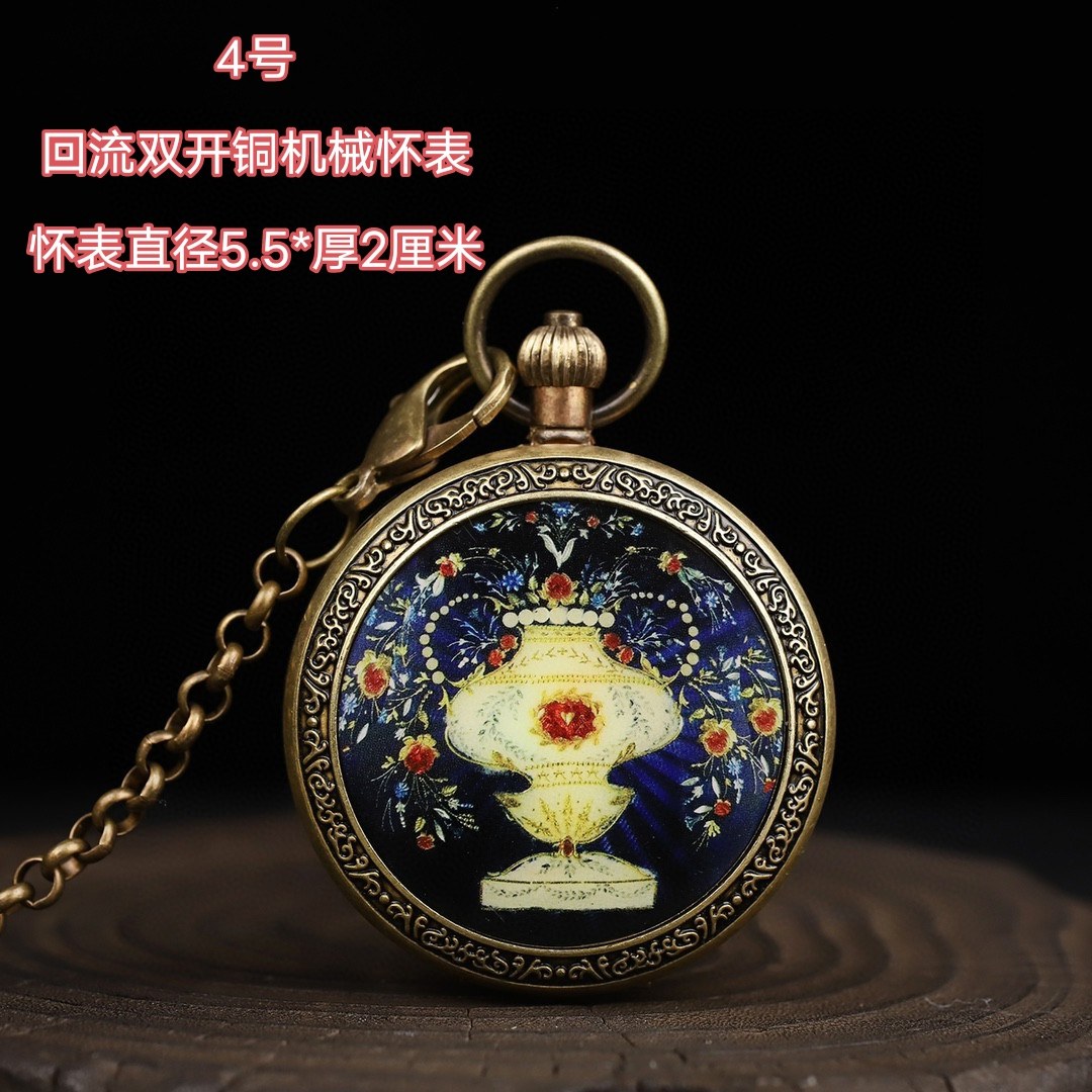 古玩杂项老东西旧货怀旧收藏纯铜回流西洋珐琅彩双开机械复古怀表
