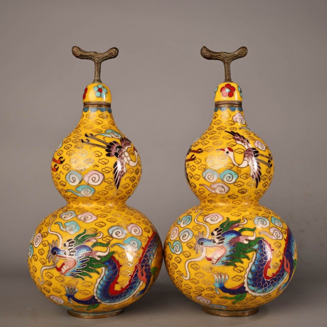 古玩收藏纯铜掐丝珐琅彩葫芦摆件客厅玄关酒柜办公室装饰品乔迁礼