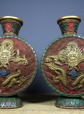 古玩古董纯手工艺漆器摆件彩绘龙花瓶商务礼品家居摆件装饰品1