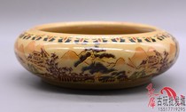古玩杂项精美五彩釉色日本仕女人物陶瓷器笔洗烟灰缸收藏品摆件