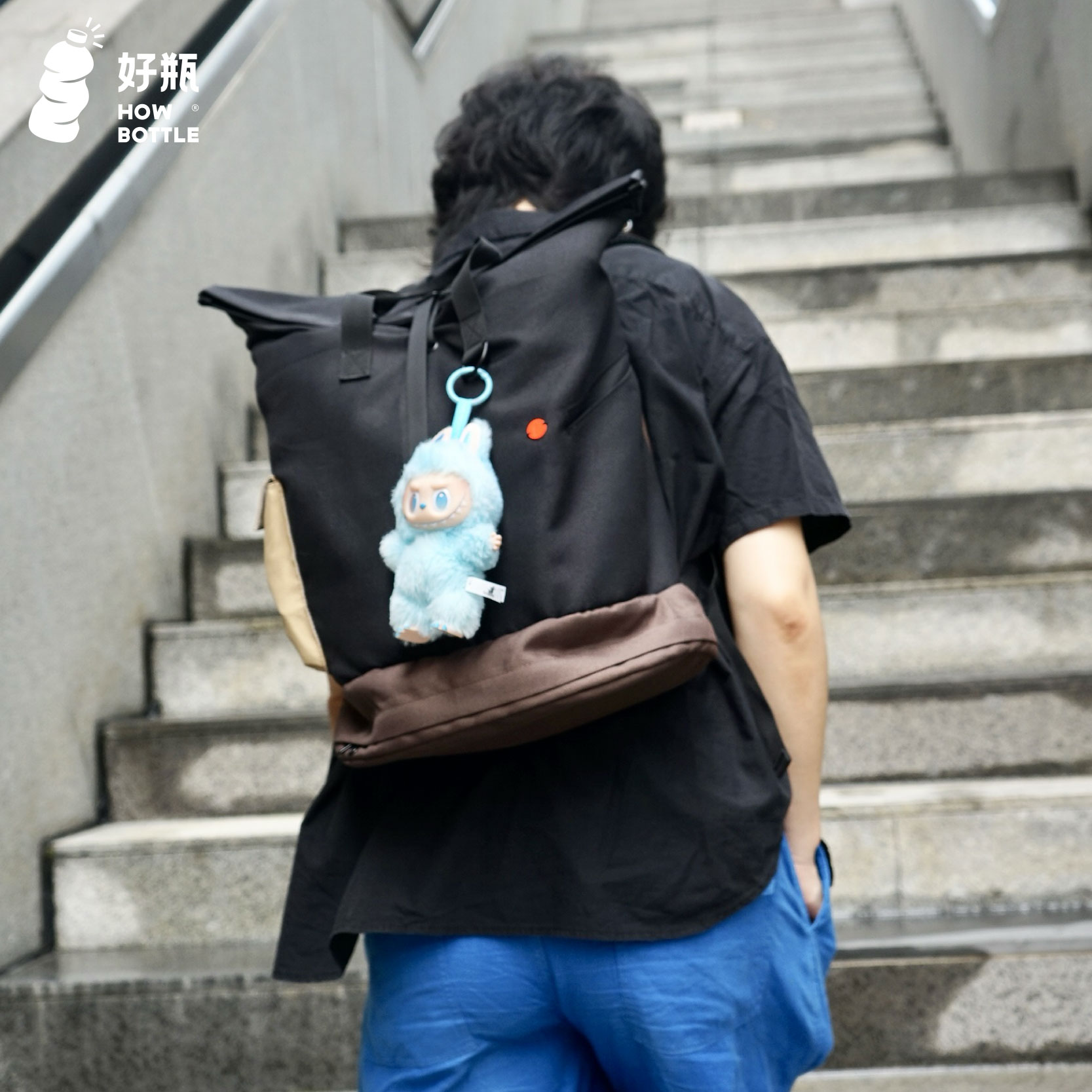 环保撞色双肩包可持续潮流通勤