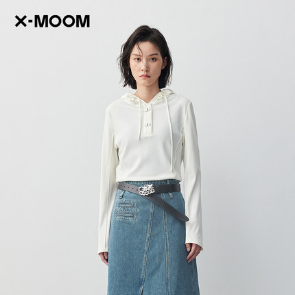 【商场同款】X--MOOM春秋新款套头连帽上衣修身显瘦长袖卫衣女