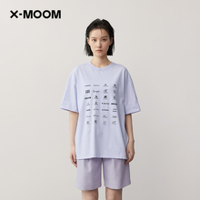 【商场同款】X--MOOM2024夏季新款印花LOGO五分袖oversizeT恤女