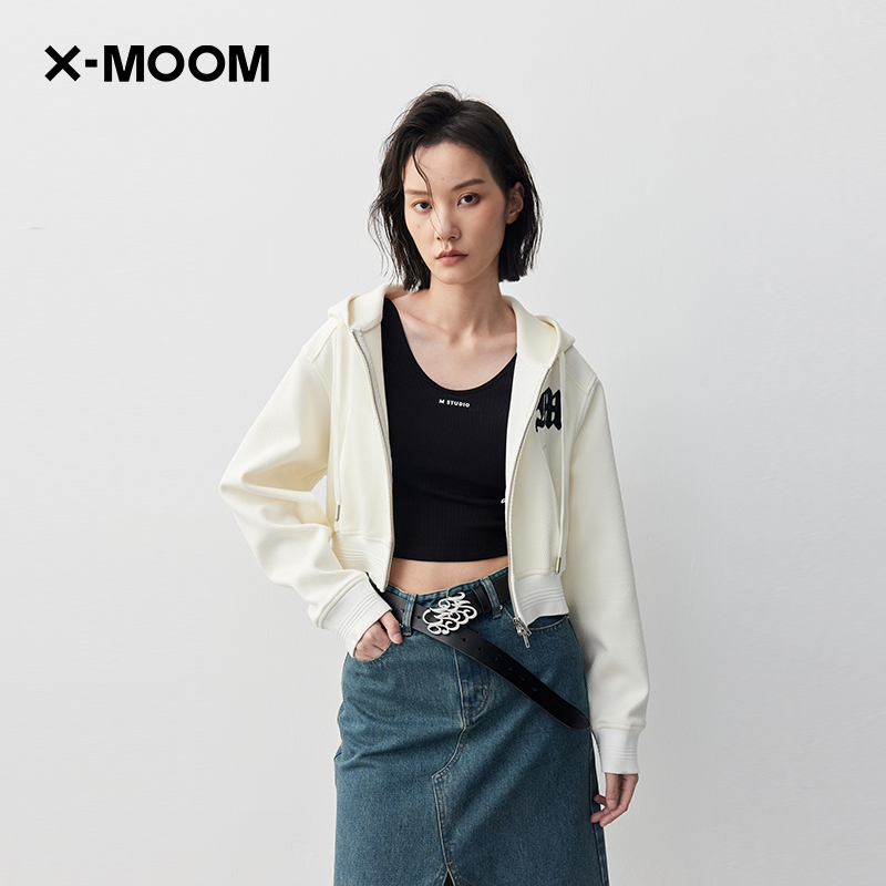 X--MOOM宽肩logo刺绣标卫衣外套