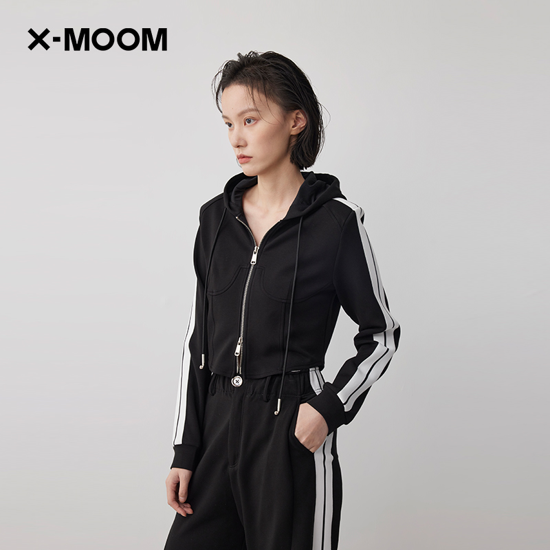 X--MOOM织带拼接连帽小外套