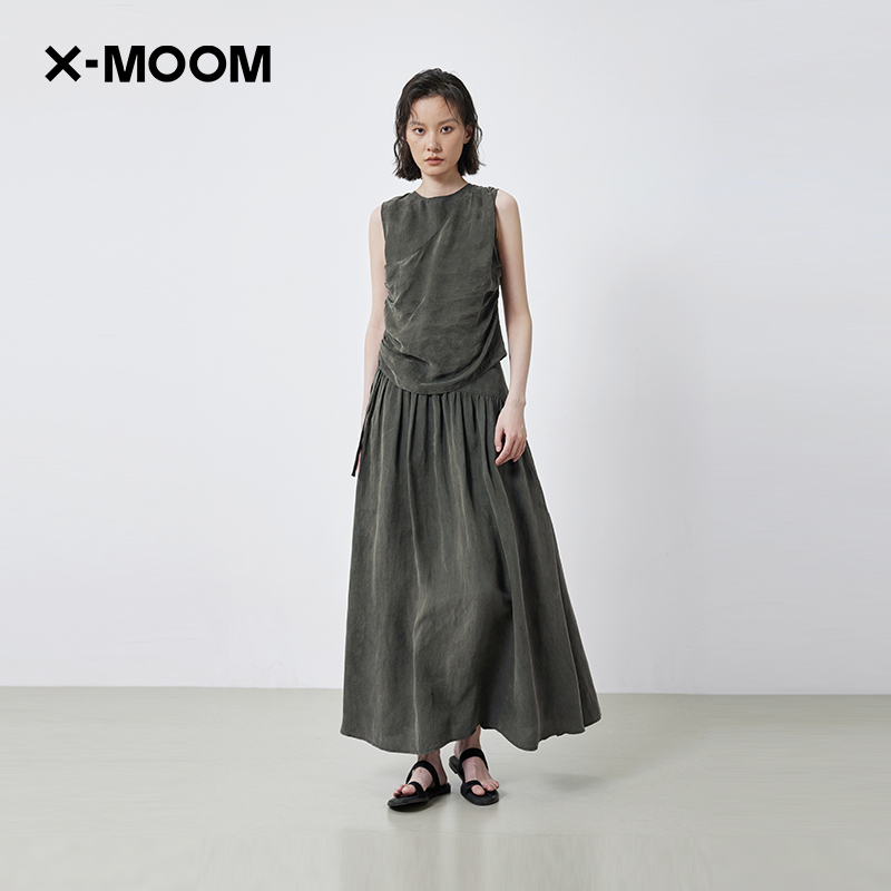XMOOM铜氨双层抽褶无袖上衣