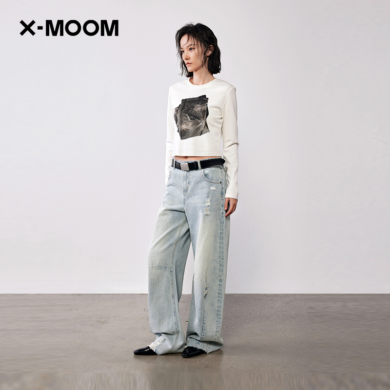 秋季新款数码印花箱型长袖T恤