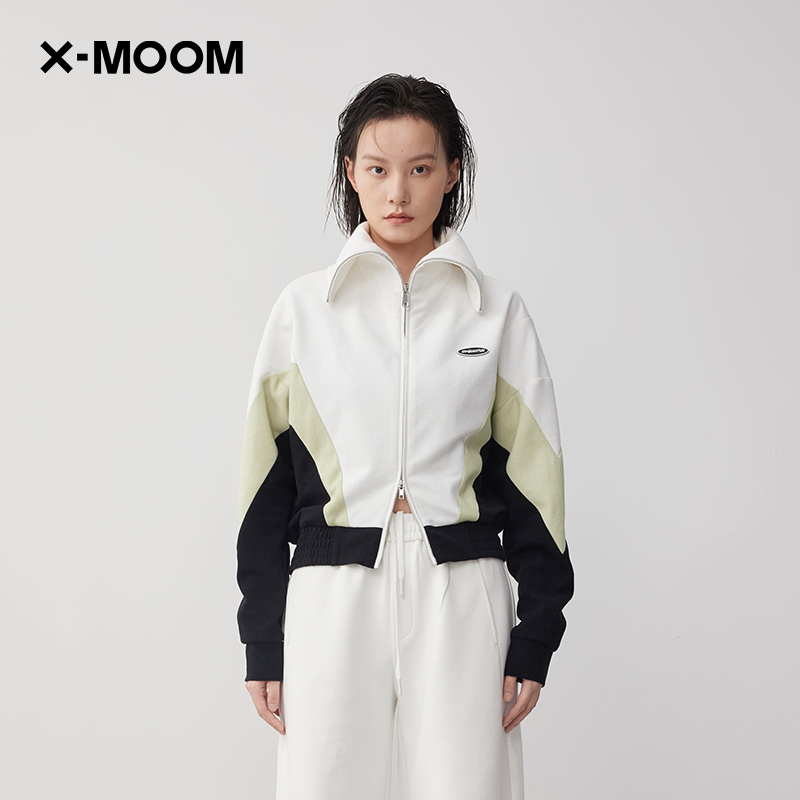 X--MOOM撞色拼接大翻领卫衣外套