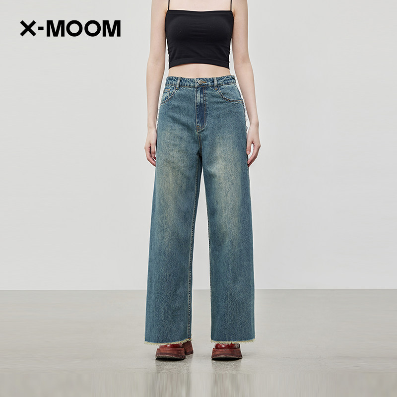 【商场同款】X--MOOM秋季新款宽松垂感脚口毛边宽松直筒牛仔裤女,女装/女士精品,牛仔裤,淘宝优惠券,粉丝福利购,淘宝优惠卷