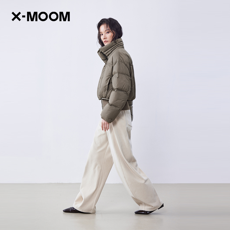 XMOOM短款拼接罗纹立领羽绒服