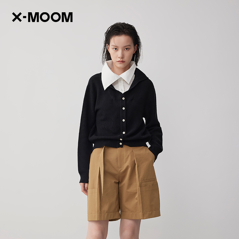 【商场同款】X--MOOM2024春季新款可脱卸假两件套头宽松针织衫女