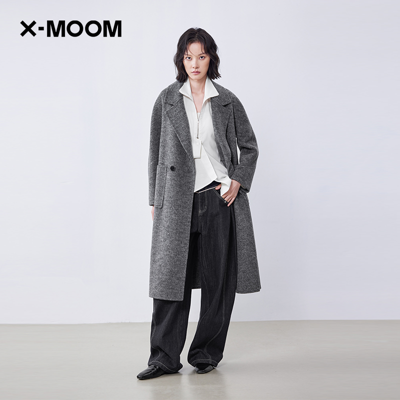 XMOOM双排扣西装领H型双面尼大衣