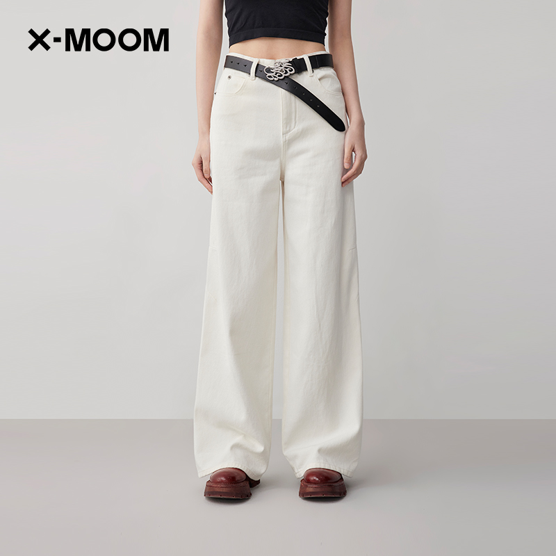 X--MOOM后口袋绣logo牛仔直筒裤