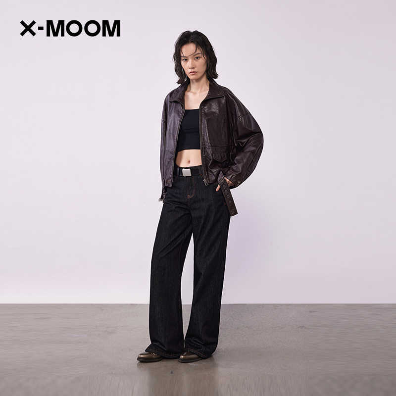 秋季新款立领分割线皮夹克