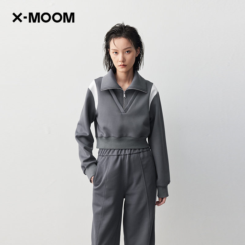 X--MOOM立领拼色长袖卫衣