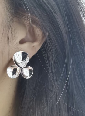 榴莲银饰 DURIAN 通体925银镀铑金花瓣耳钉日常耳饰千金名媛耳环