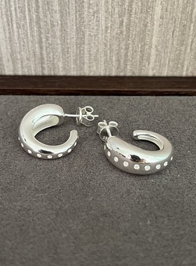 Ragbag丹麦小众925纯银光面锆石耳环超闪日常百搭不规则c圈耳钉