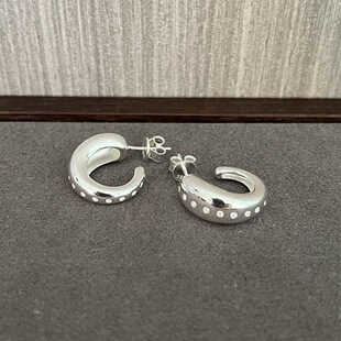 Ragbag丹麦小众925纯银光面锆石耳环超闪日常百搭不规则c圈耳钉