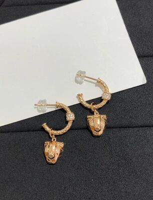 榴莲银饰 DURIAN通体925银厚镀真金豹子头耳环香槟金色耳饰耳钉