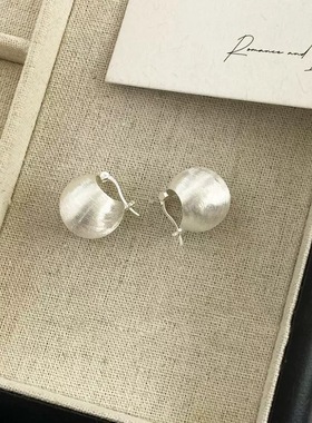 榴莲银饰 DURIAN S925纯银重工拉丝圆球耳扣简约冷淡风耳环耳饰