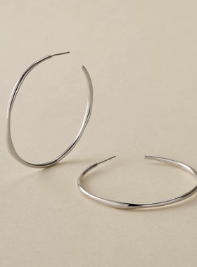 榴莲银饰 DURIAN 通体925银不规则c形素圈耳环女欧美夸张大耳环