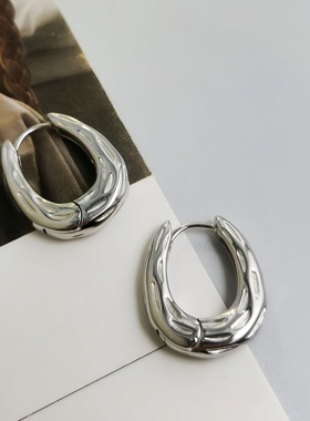 榴莲银饰 DURIAN 通体S925银U形耳扣肌理感设计高级感耳饰耳环女