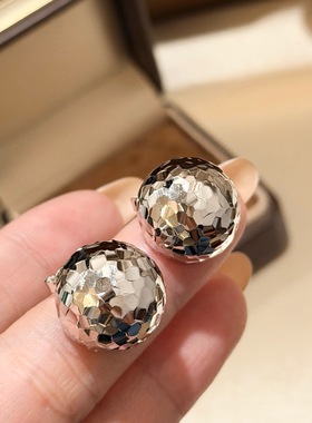 榴莲银饰DURIAN S925纯银CNC碎碎冰圆球耳钉轻奢百搭耳饰超闪耳环