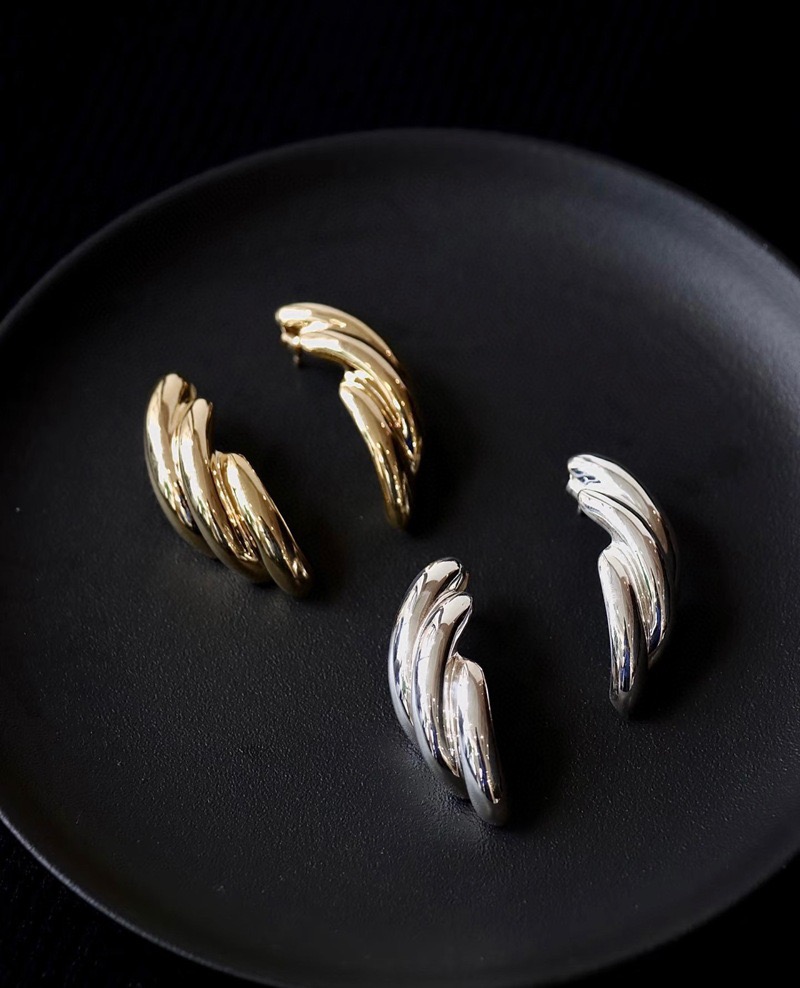 Louve线条耳环通体925纯银海狸同款欧美大耳钉简约复古高级感耳饰