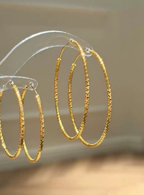 榴莲银饰 DURIAN S925银CNC工艺碎冰冰大耳圈爆闪高级气质耳饰