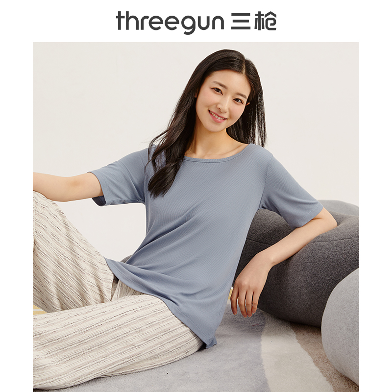 三枪女呼吸U领短袖T恤纯棉汗衫