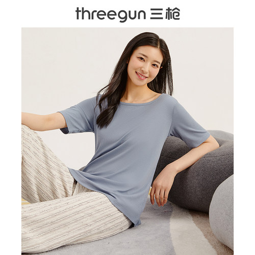 三枪女呼吸U领短袖T恤纯棉汗衫