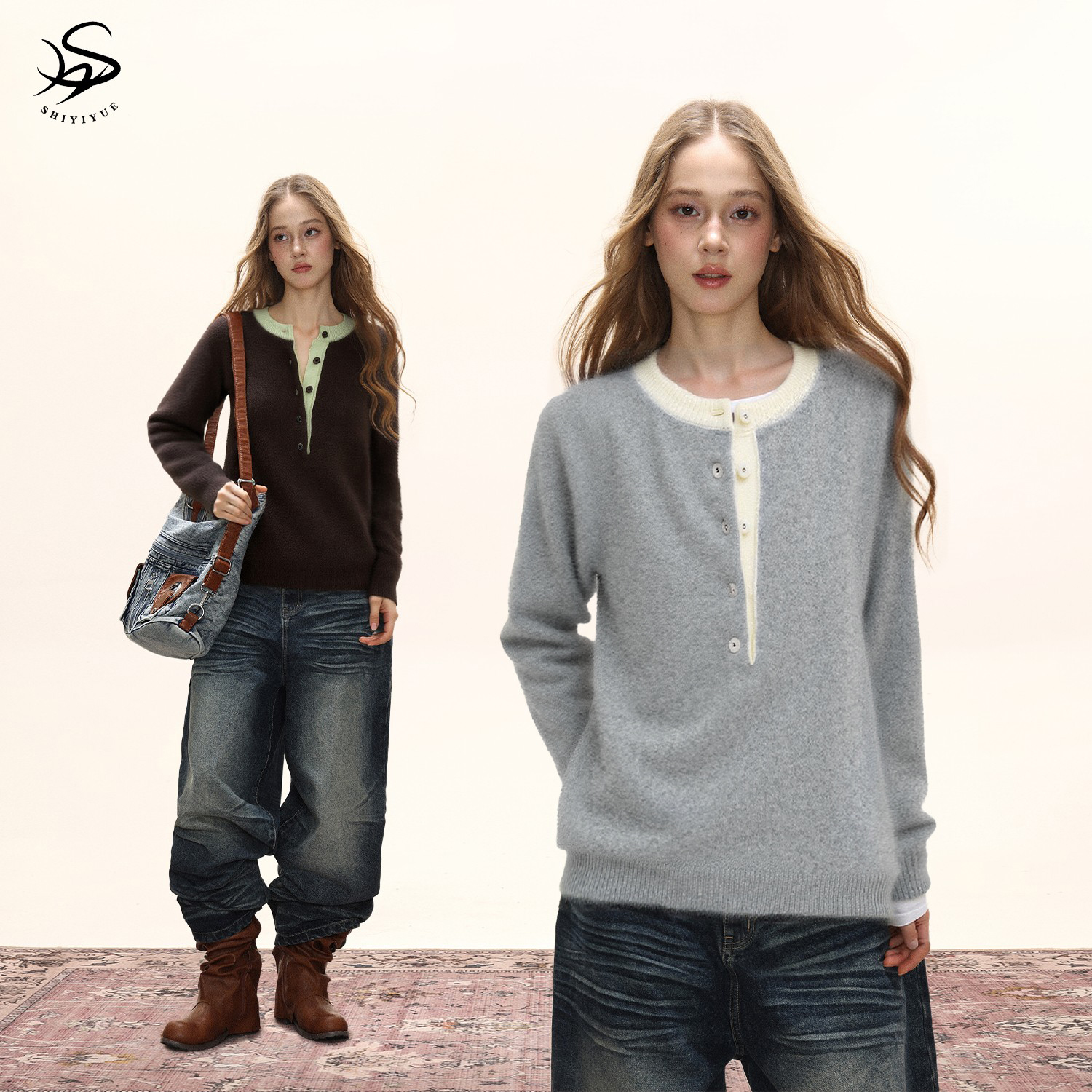 【赠送运费险】慵懒圆领撞色毛衣