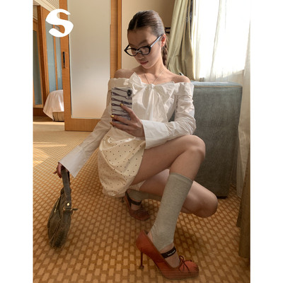 一字肩露肩衬衫设计感小众上衣