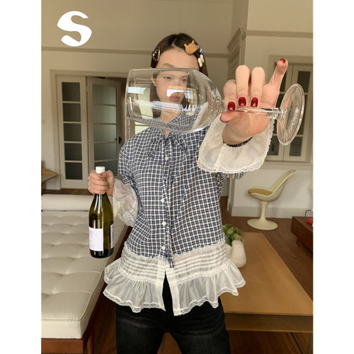 蕾丝花边下摆叠穿衬衣小衫上衣