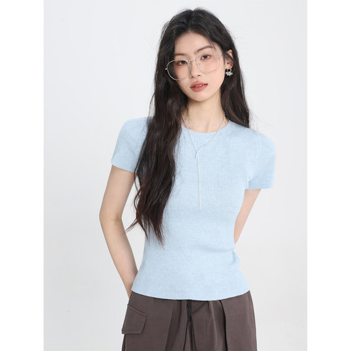 现货Creamsu叙白 春夏季上衣打底新款高弹经典圆领纯色短袖T恤女