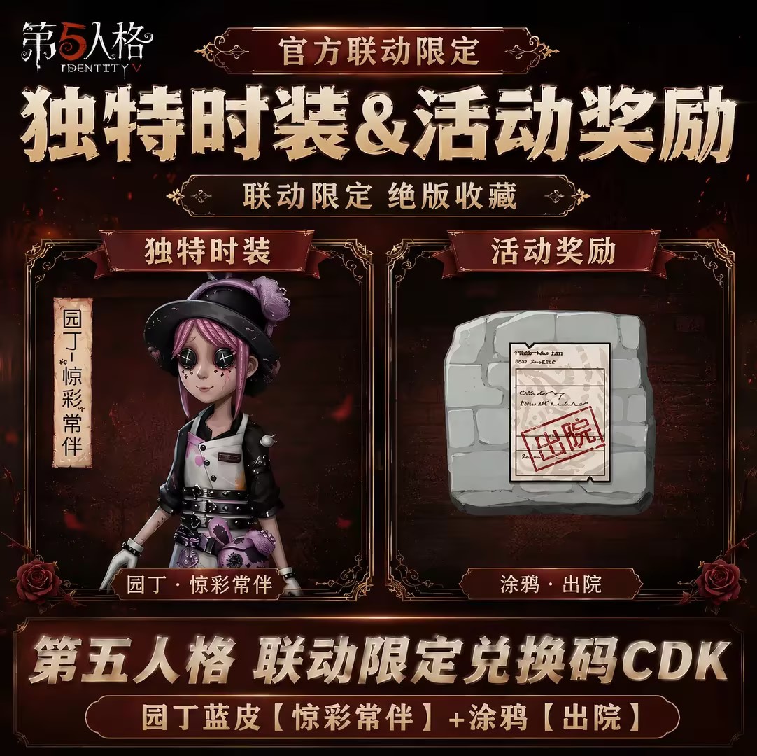 第五人格环球联动皮肤园丁惊彩常伴时装蓝皮涂鸦出院CDK兑换码图片