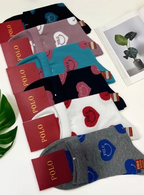 新品POLO袜子女韩系中厚春秋网红可爱桃心无骨休闲中长筒袜冬1637